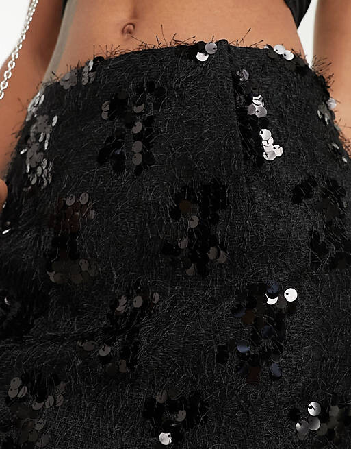 

Черная пышная мини-юбка с пайетками ASOS DESIGN