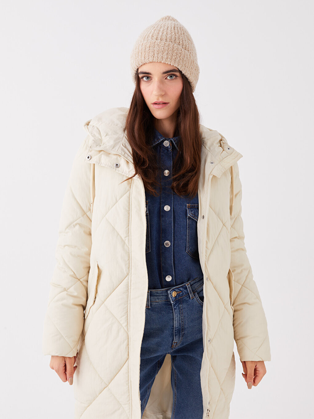 

Женский стеганый пуховик с капюшоном LCW Casual, бежевый