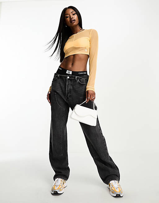 

Оранжевый укороченный сетчатый топ с длинными рукавами Calvin Klein
