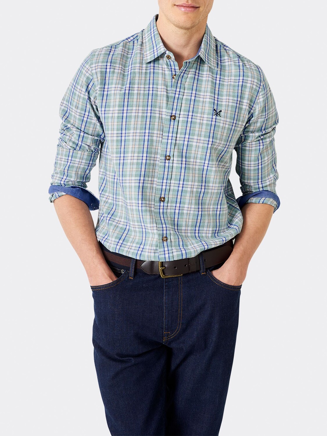 

Рубашка в клетку Hillard Marl Crew Clothing, синяя