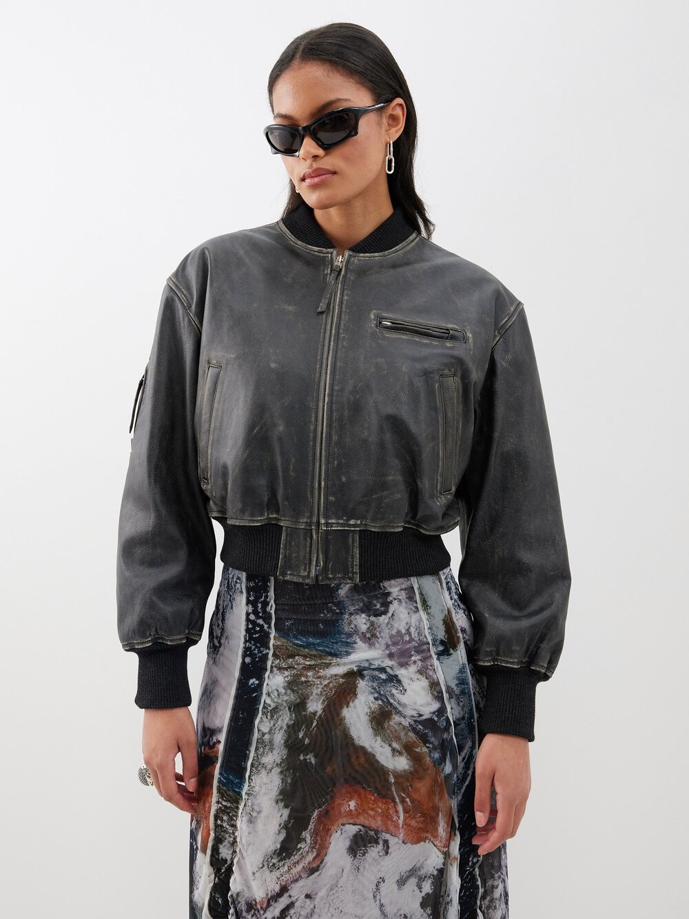 

Бомбер из потертой кожи Acne Studios, черный