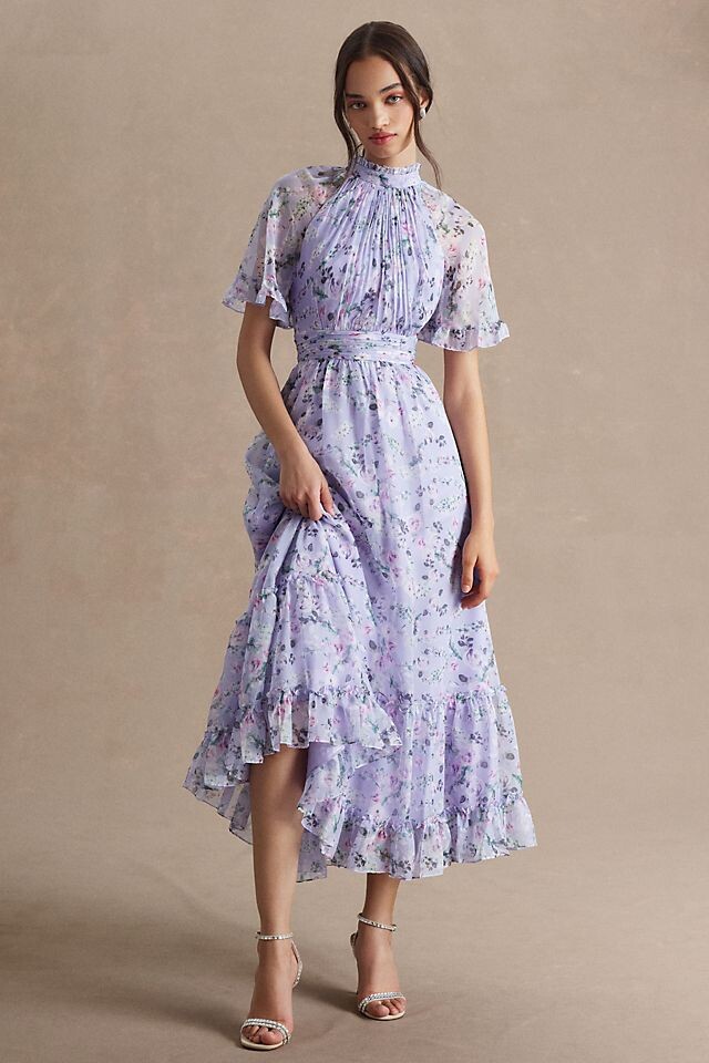 

Платье шифоновое Mac DUggal с высоким воротником и рукавами реглан, сиреневый