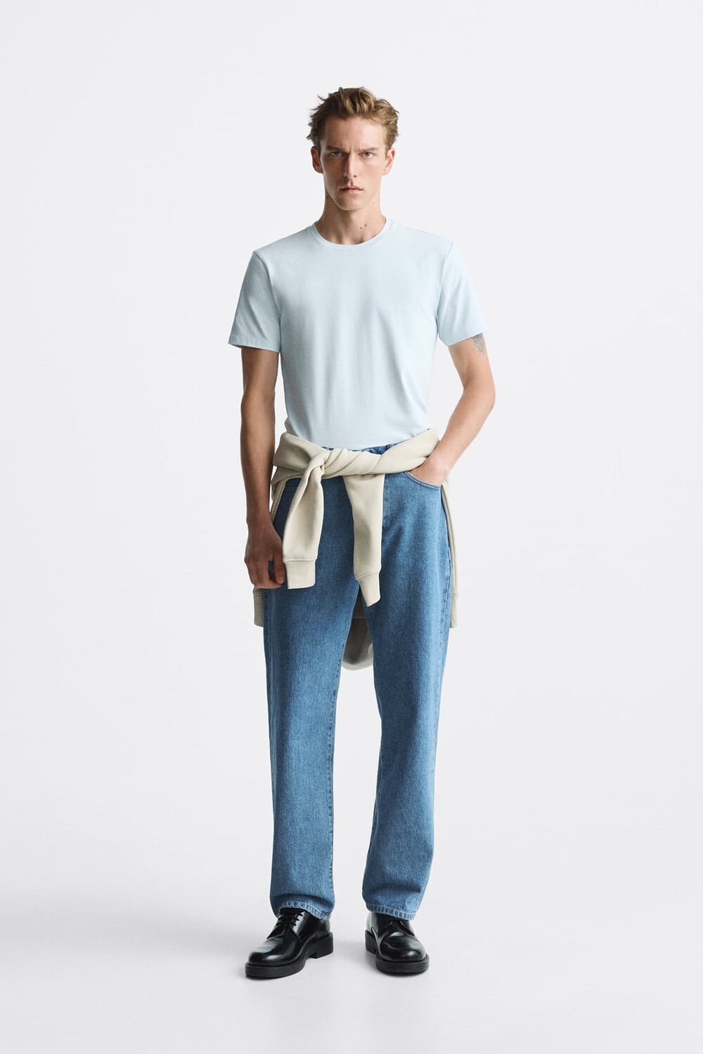 

Футболка basic slim fit ZARA, синий