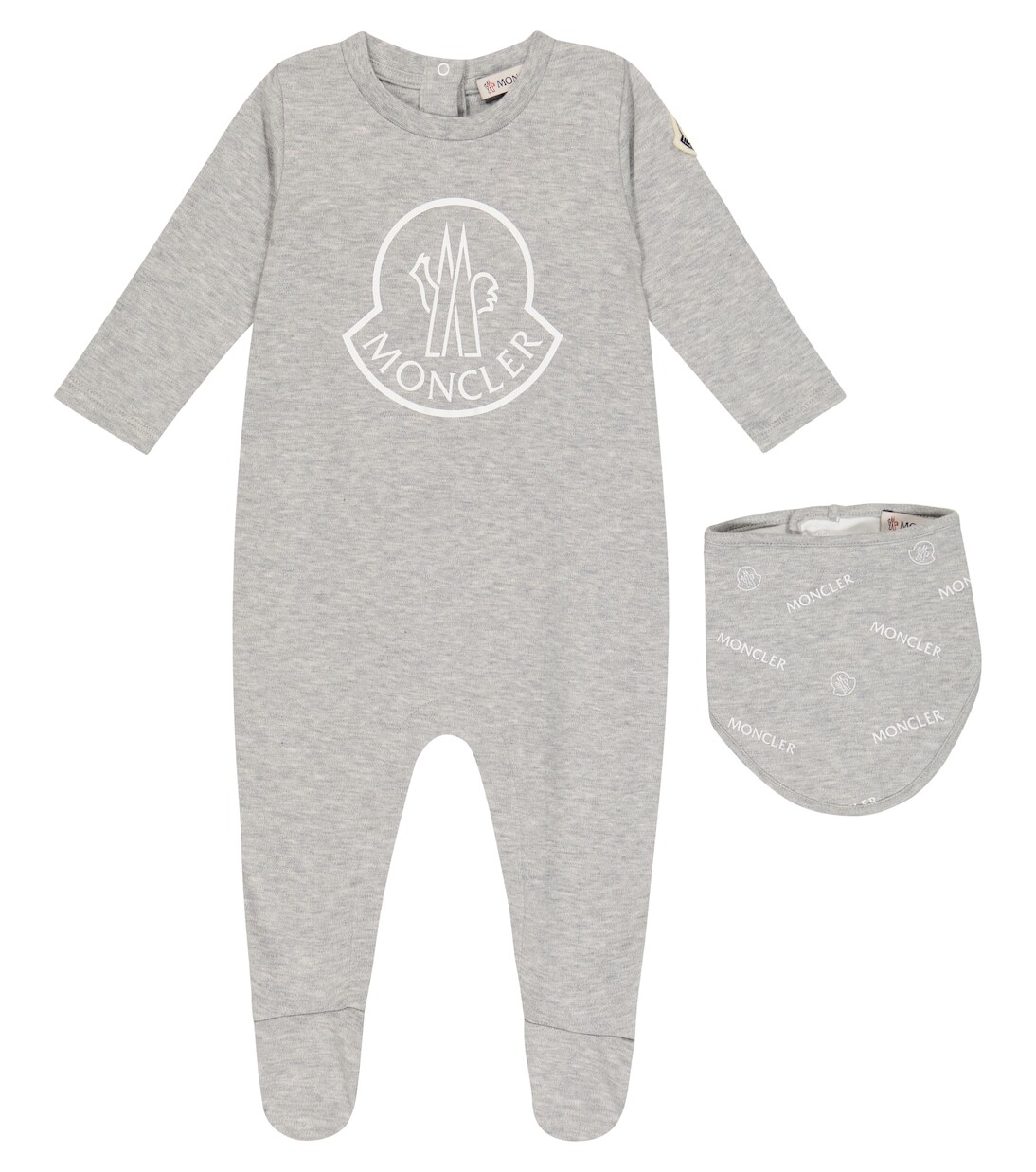 

Хлопковый комплект из комбинезона и нагрудника Moncler Enfant, серый