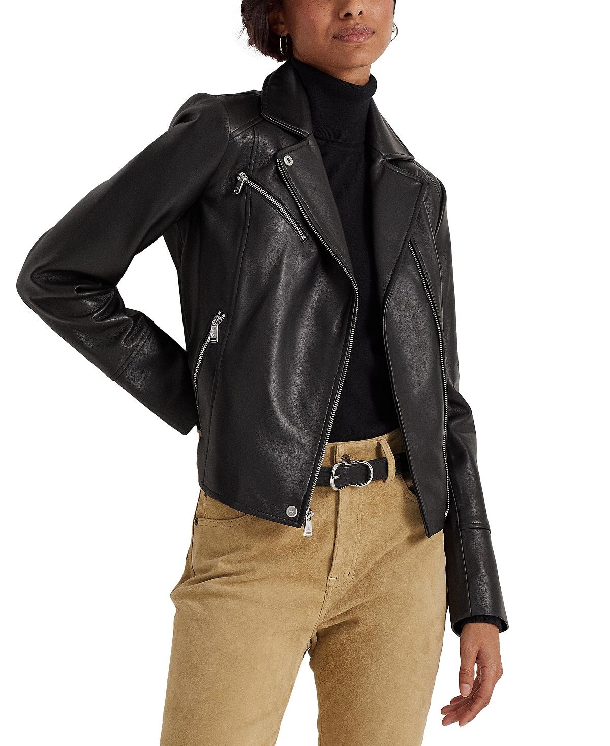 

Женская кожаная мотокуртка Lauren Ralph Lauren, черный