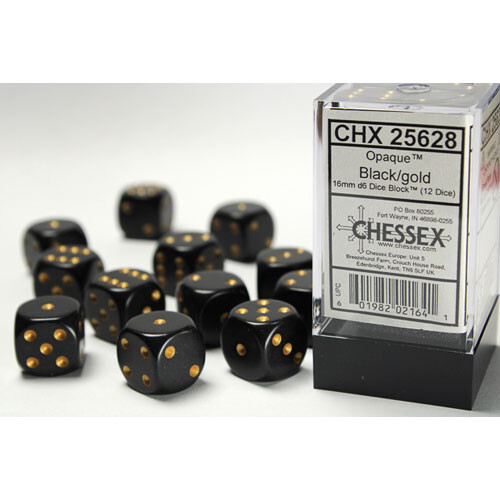 

Аксессуары Chessex Chessex 16mm d6 Set: Opaque - Black w/Gold (12)