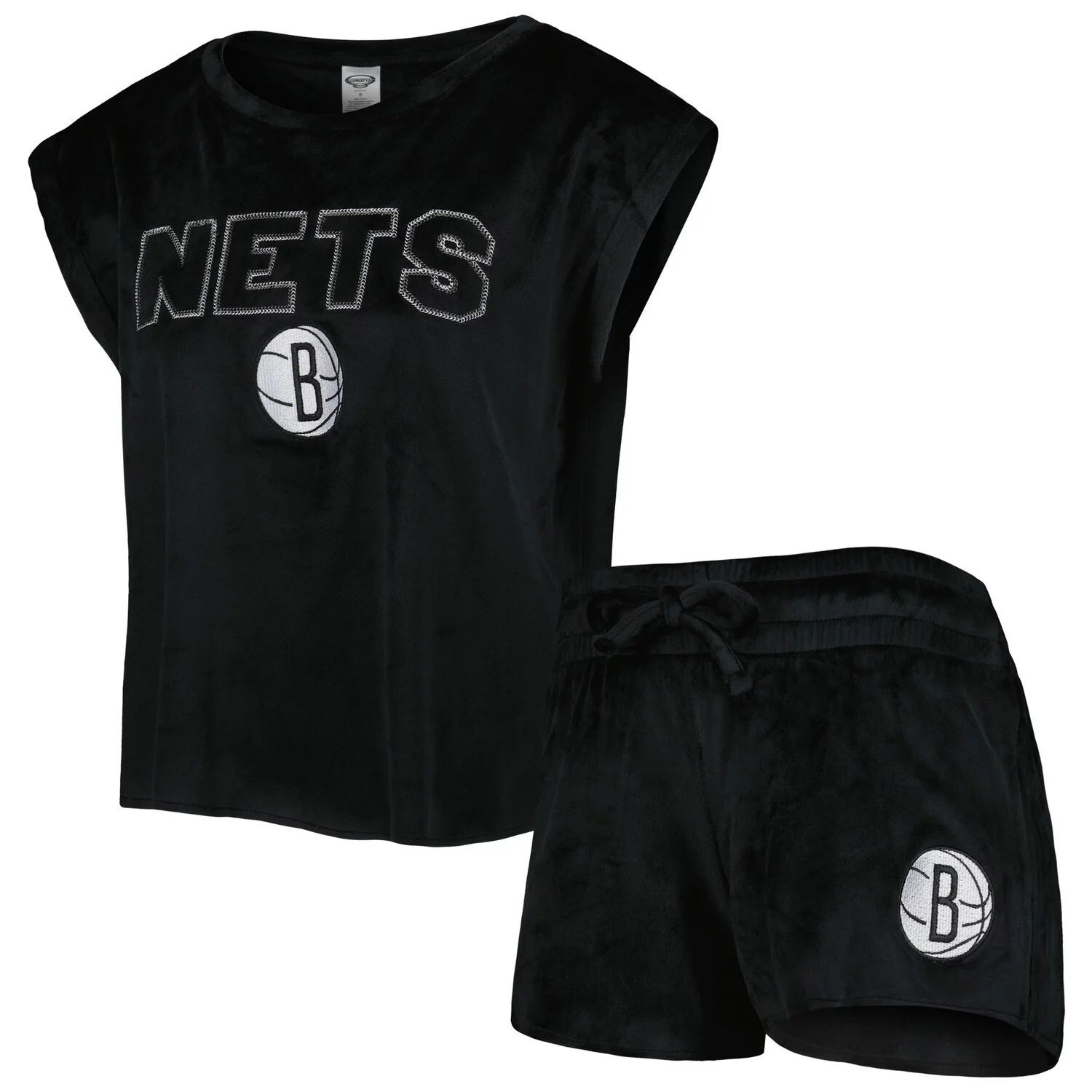 Женский комплект для сна с футболкой и шортами для сна Бруклин Нетс черного цвета Concepts Sport