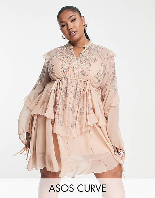 

Розовое платье мини с оборкой и пуговицами спереди ASOS DESIGN