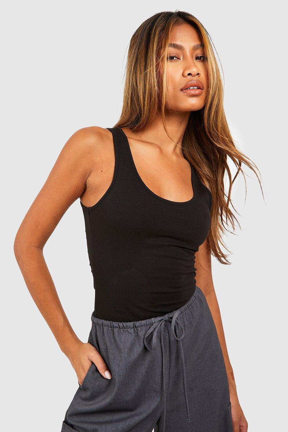 

Базовое хлопковое боди с круглым вырезом boohoo, черный