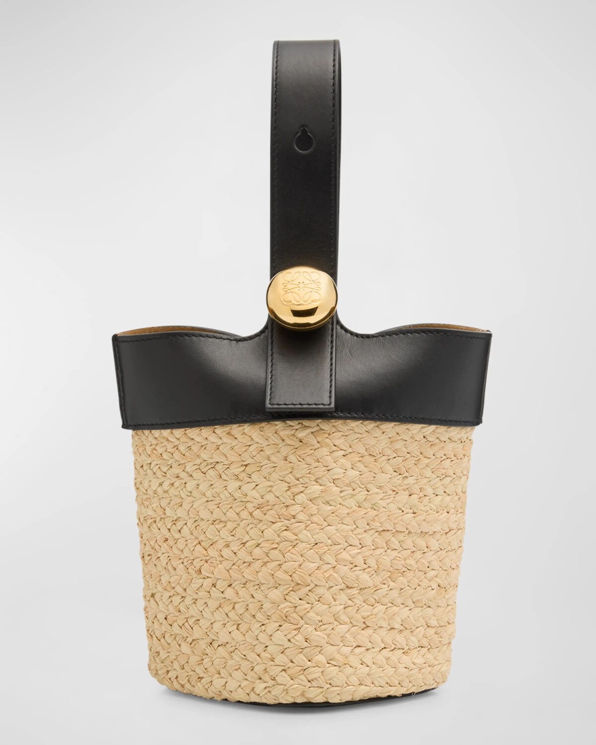 

Сумка-ведро Mini Anagram Pebble из рафии Loewe, цвет Natural/Black