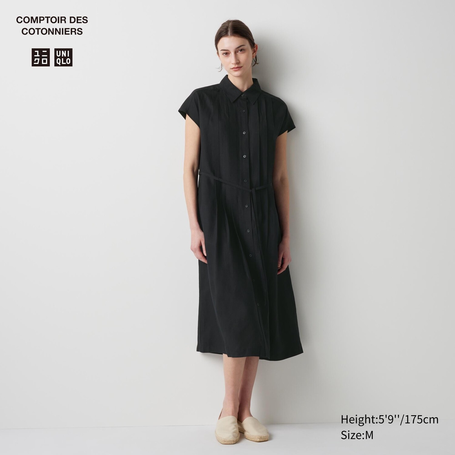 

Платье-рубашка из смесового льна с короткими рукавами UNIQLO, черный