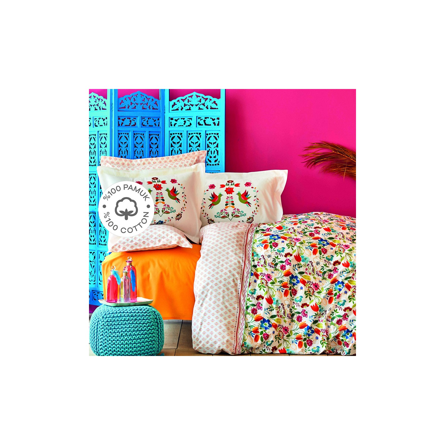 комплект постельного белья karaca home cosmos из 100% хлопка цвет индиго Karaca Home Parlin Fussia Комплект постельного белья из 100 % хлопка