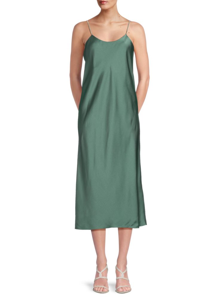 Атласное платье-комбинация миди с украшением Ba&Sh, зеленый