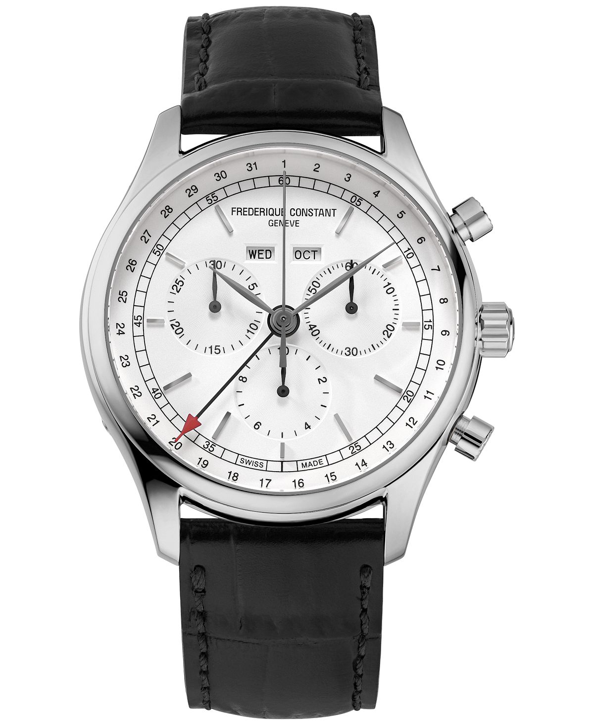 цена Мужские швейцарские часы с хронографом на черном кожаном ремешке, 40 мм Frederique Constant