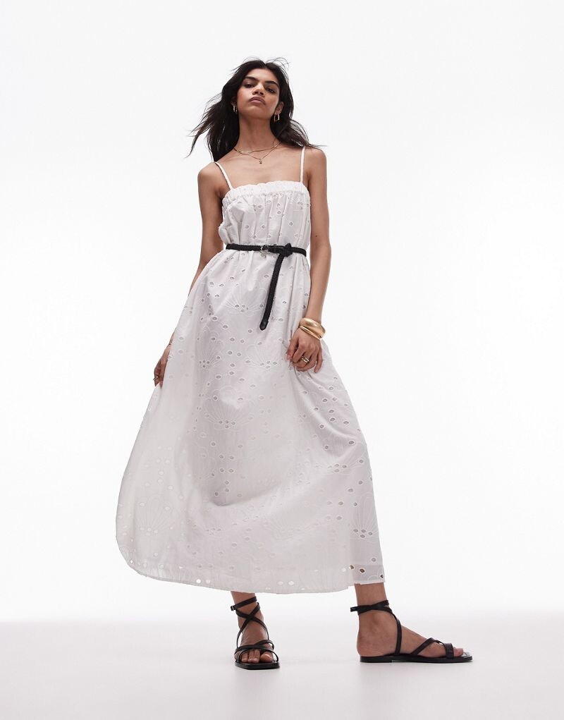 

Платье миди цвета слоновой кости с бретелями Topshop