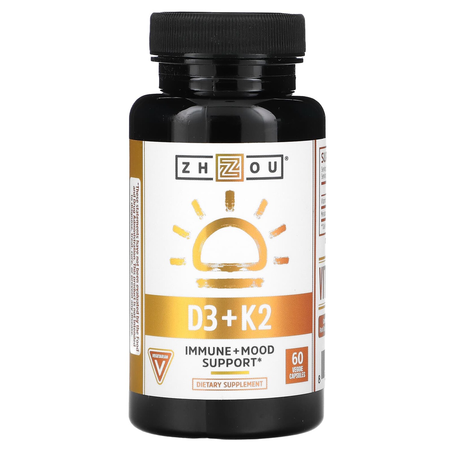 

K2 + D3, поддержка 2-в-1, 60 вегетарианских капсул, Zhou Nutrition
