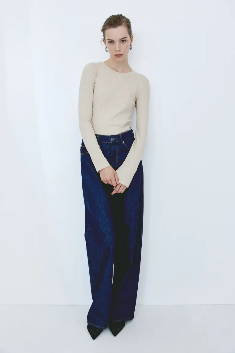 

Блуза со сборками и длинными рукавами H&M, бежевый