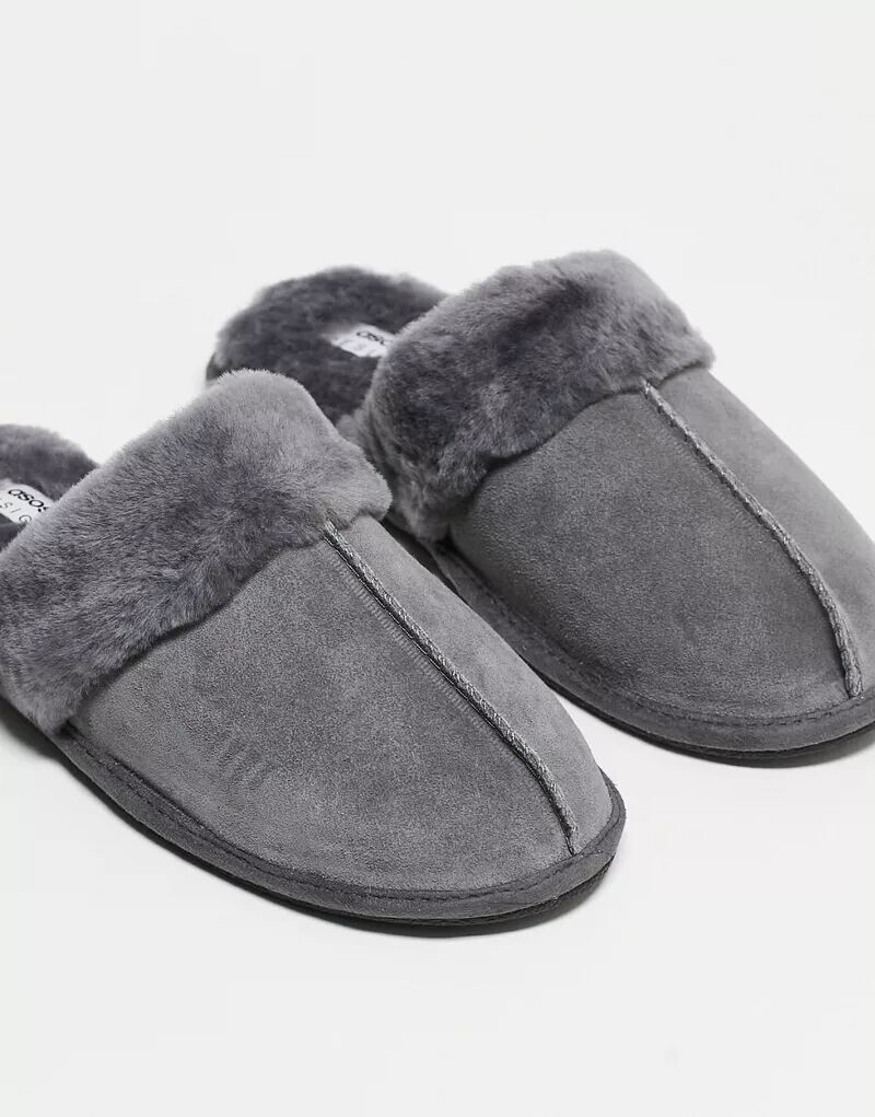

Серые тапочки премиум-класса из овчины ASOS