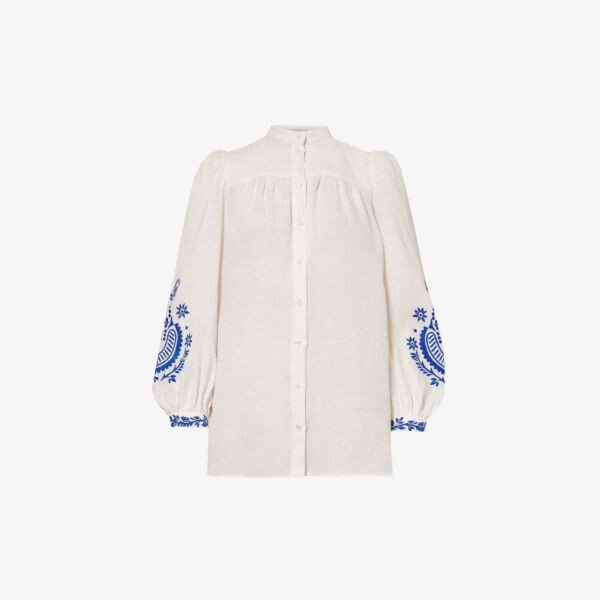 

Льняная рубашка классического кроя с фирменной вышивкой carnia Weekend Max Mara, белый
