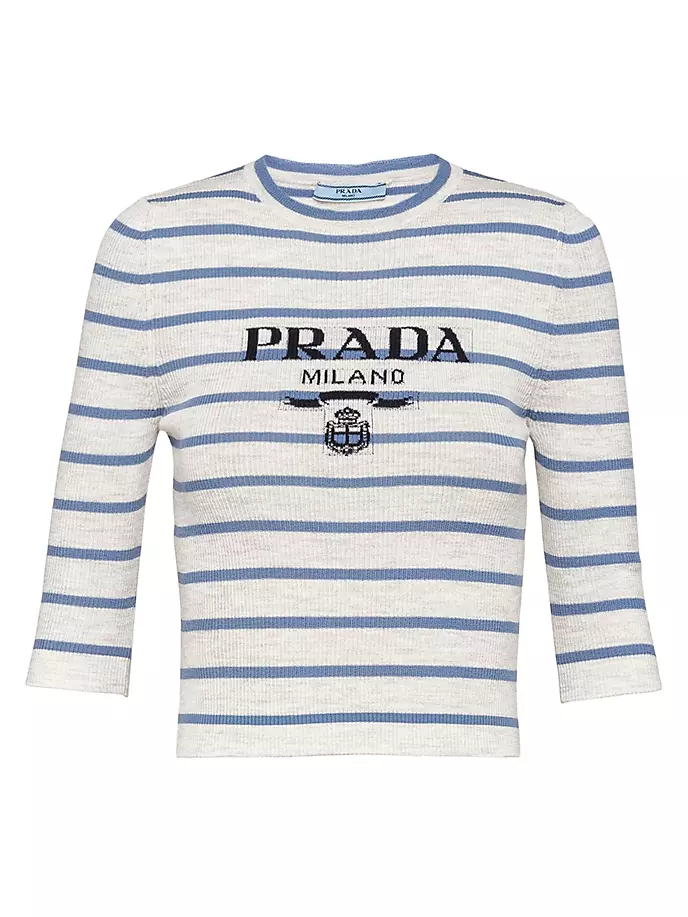 

Свитер из тонкой шерсти с круглым вырезом Prada, синий