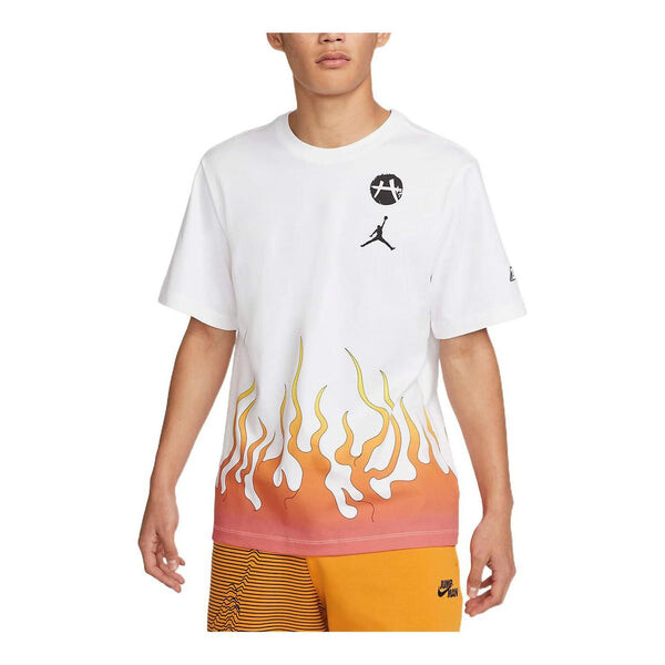 

Футболка Men's Air Jordan Brand x Hachimura Rui Crossover Flame Logo Printing Short Sleeve Asia Edition White T-Shirt, мультиколор
