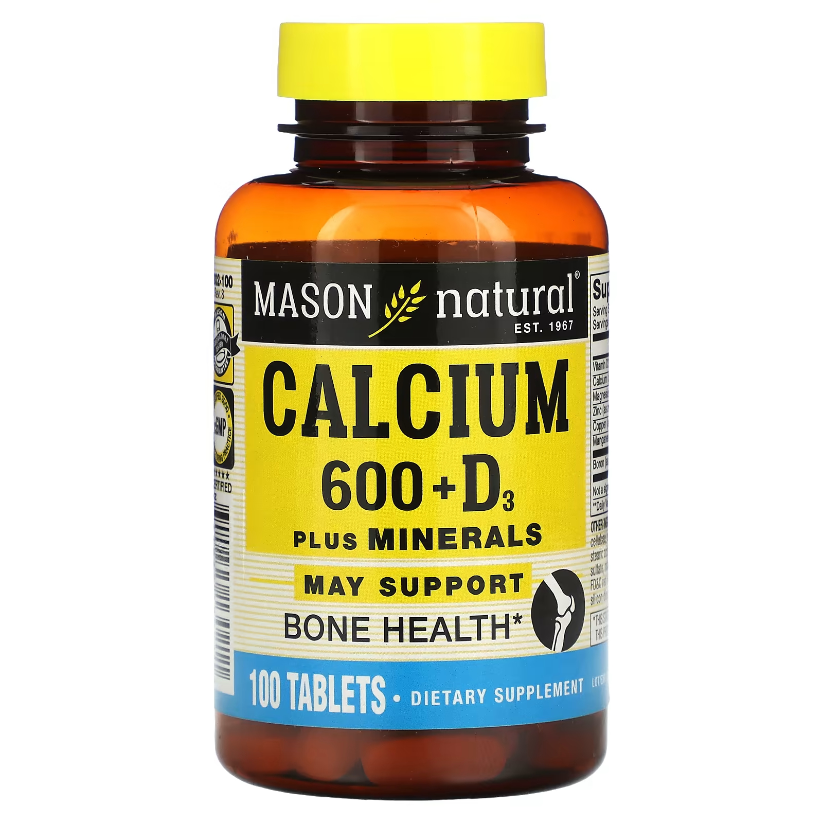 цена Пищевая добавка Mason Natural Кальций 600-витамин D3, 100 капсул