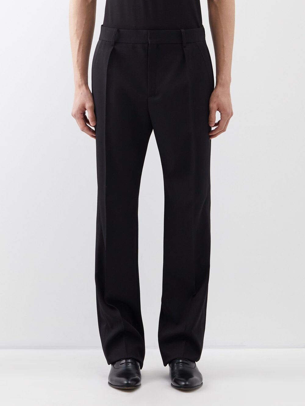 

Брюки de poudre из шерсти с высокой посадкой и складками Saint Laurent, черный