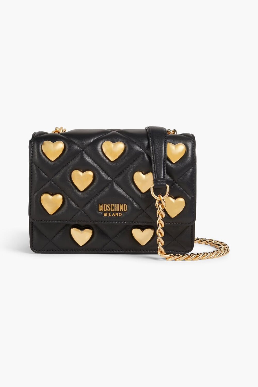 

Стеганая кожаная сумка через плечо с украшением Moschino, черный