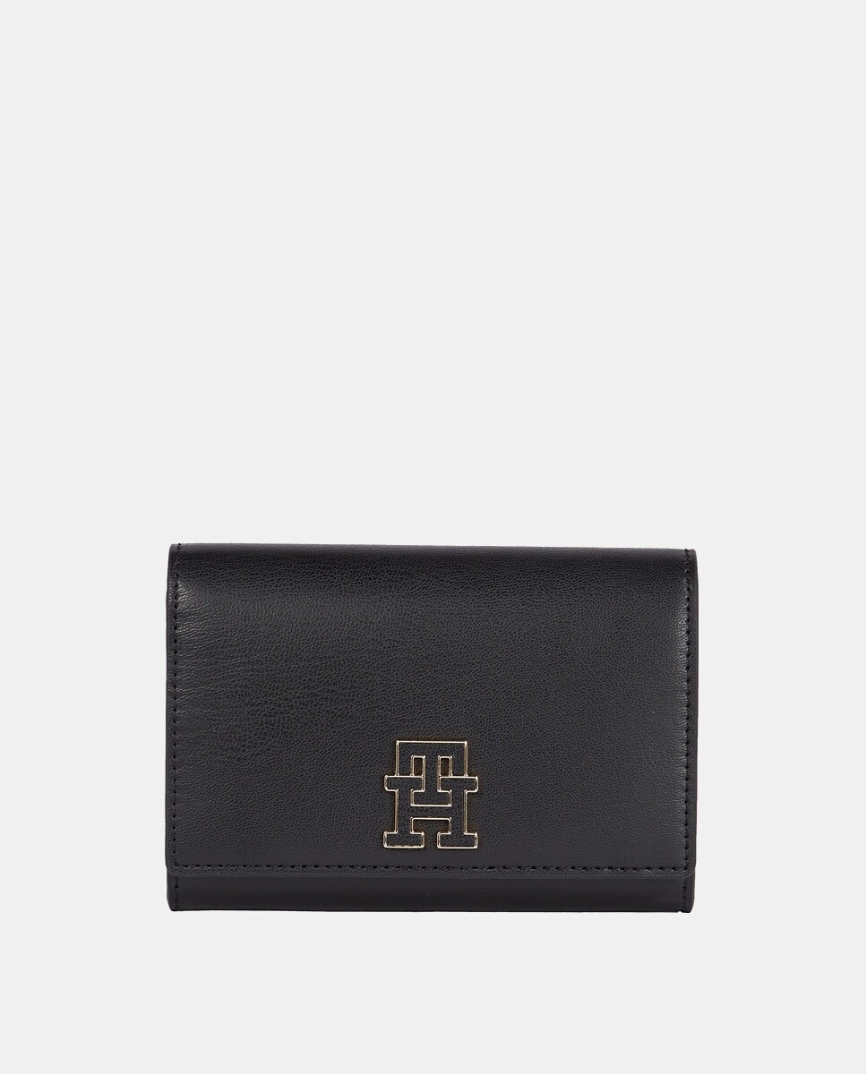 

Маленький черный кошелек с клапаном и логотипом TH Tommy Hilfiger, черный