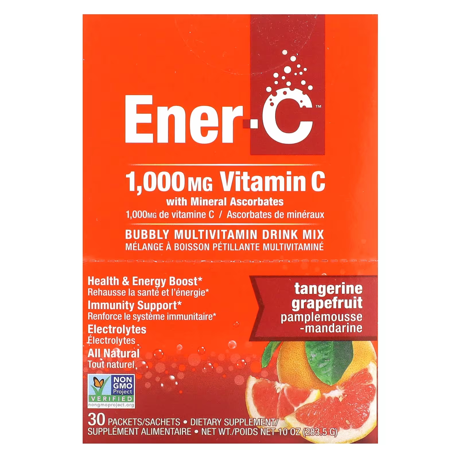 Витамин C Ener-C Bubble Multivitamin Drink Mix Мандарин Грейпфрут 1000 мг, 30 пакетов цена и фото
