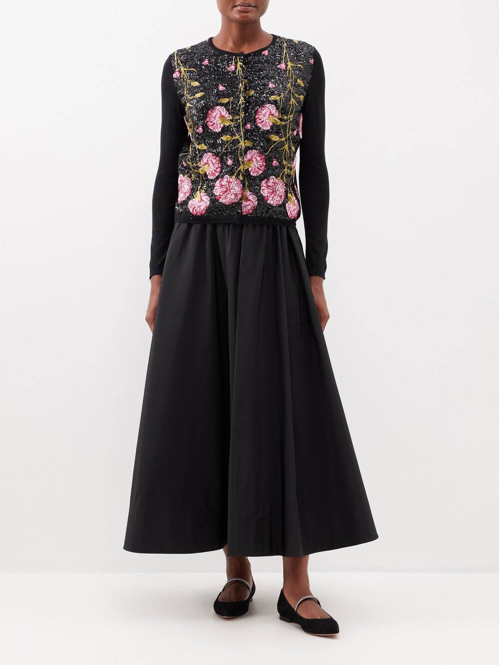 

Кардиган из смесовой шерсти с вышивкой гвоздиками и пайетками Giambattista Valli, черный