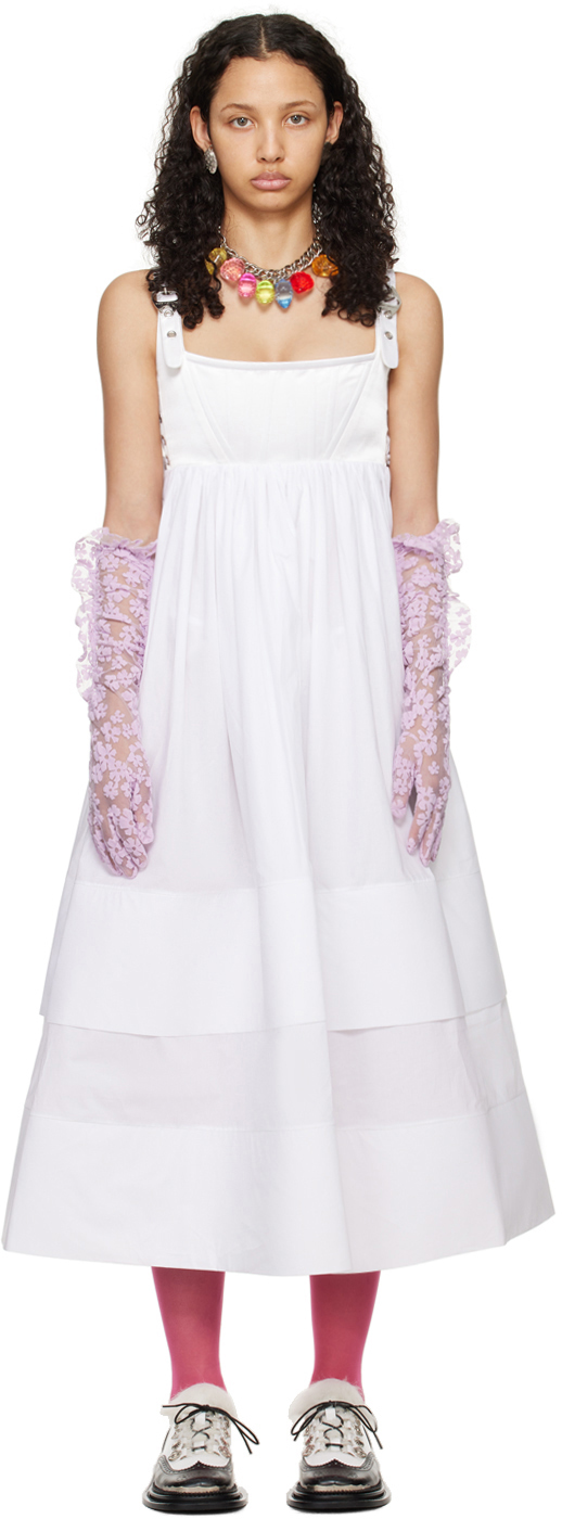 Белое платье-миди с принтом Chopova Lowena