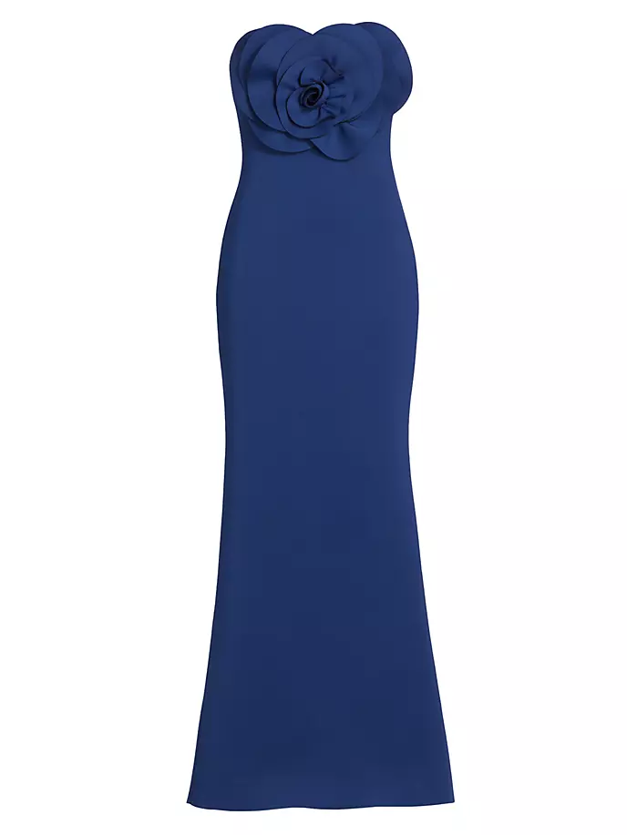 

Платье без бретелек с розеткой Scuba Badgley Mischka, темно-синий