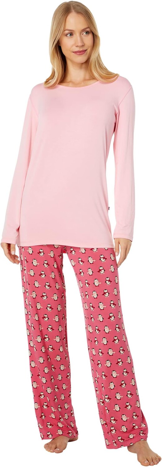 

Пижамный комплект из футболки и брюк Loosey Goosey с длинными рукавами Kickee Pants, цвет Winter Rose Penguins