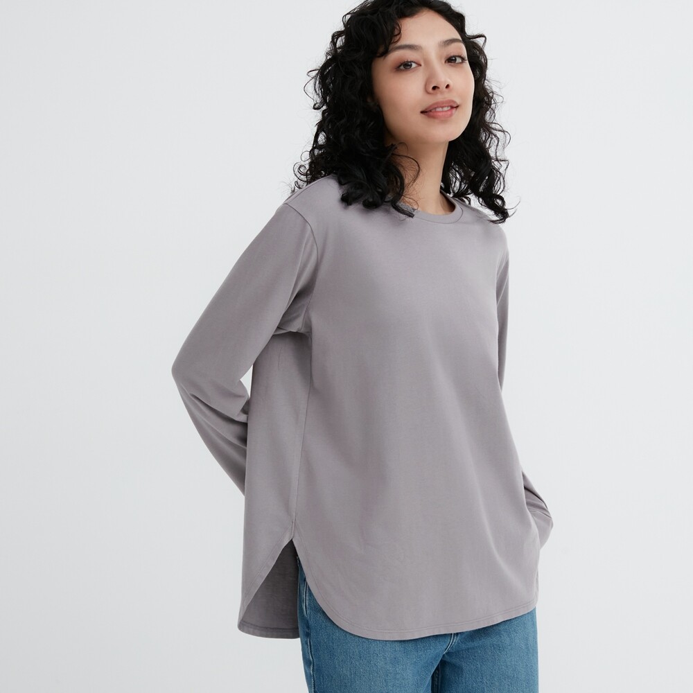 

Женская футболка Uniqlo с длинными рукавами, дымчато-серый