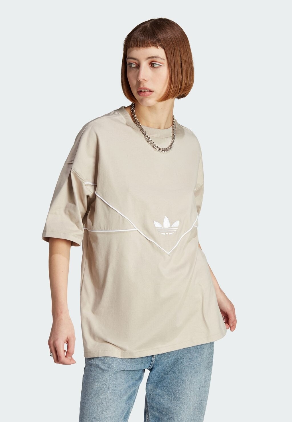 

Футболка с принтом adidas Originals, бежевая, Бежевый