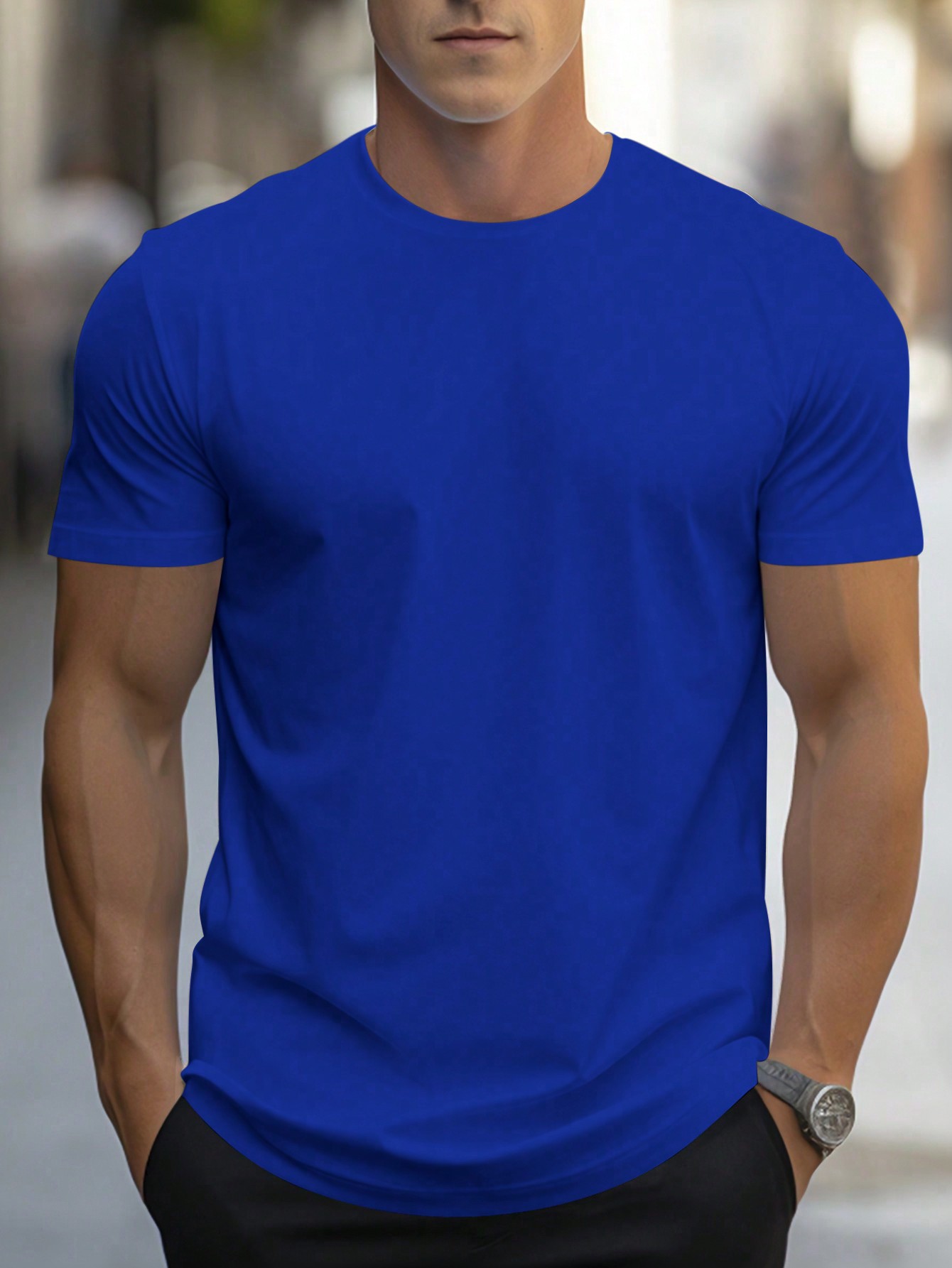 Мужская однотонная футболка с короткими рукавами Manfinity, королевский синий фотографии
