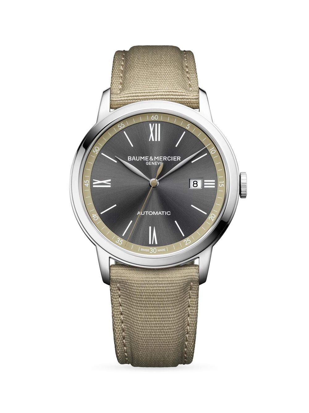 

Часы Classima из нержавеющей стали и парусины Baume & Mercier, серый