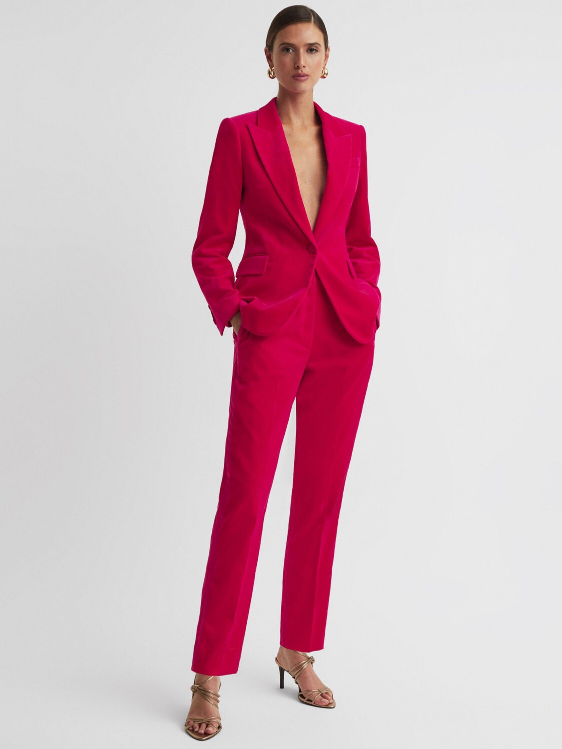 

Однобортный бархатный пиджак Petite Rosa Reiss, розовый