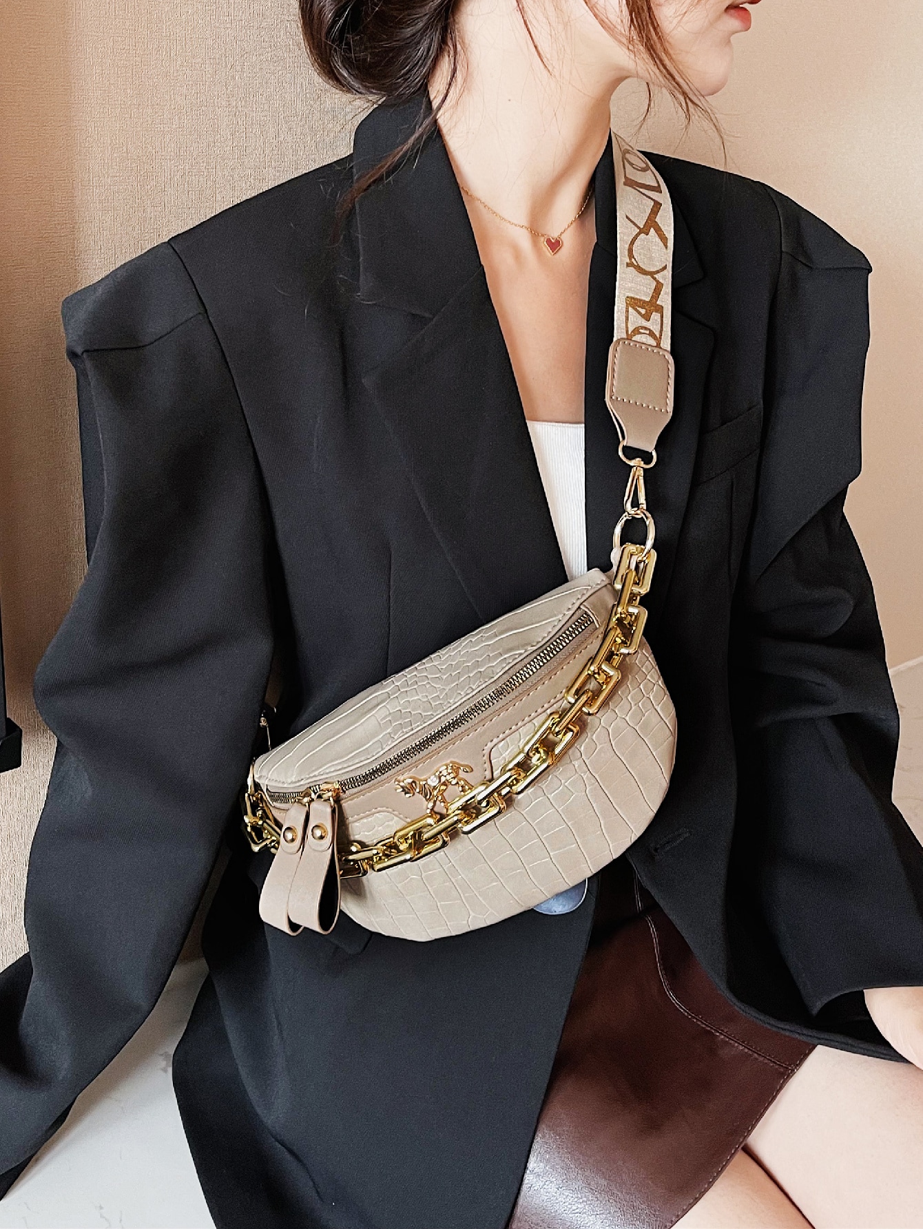 Новая модная повседневная женская сумка с акриловым ремешком-цепочкой, хаки