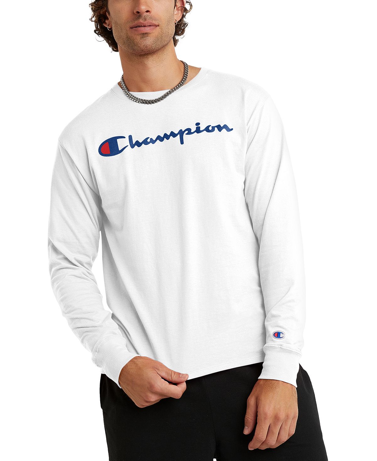 Мужская футболка с длинным рукавом и надписью-логотипом Champion
