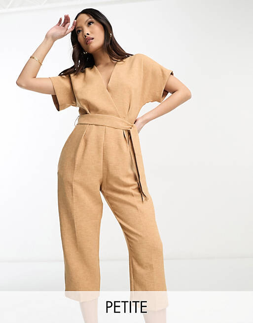 

Нежно-коричневый комбинезон-кимоно с запахом спереди Closet London Petite