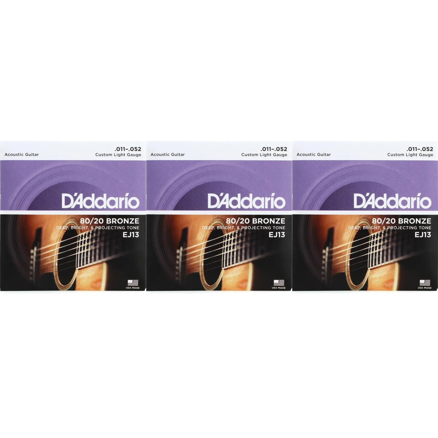 

Струны для акустической гитары D'Addario EJ13 80/20, бронзовые — .011-.052 Custom Light (3 шт.)