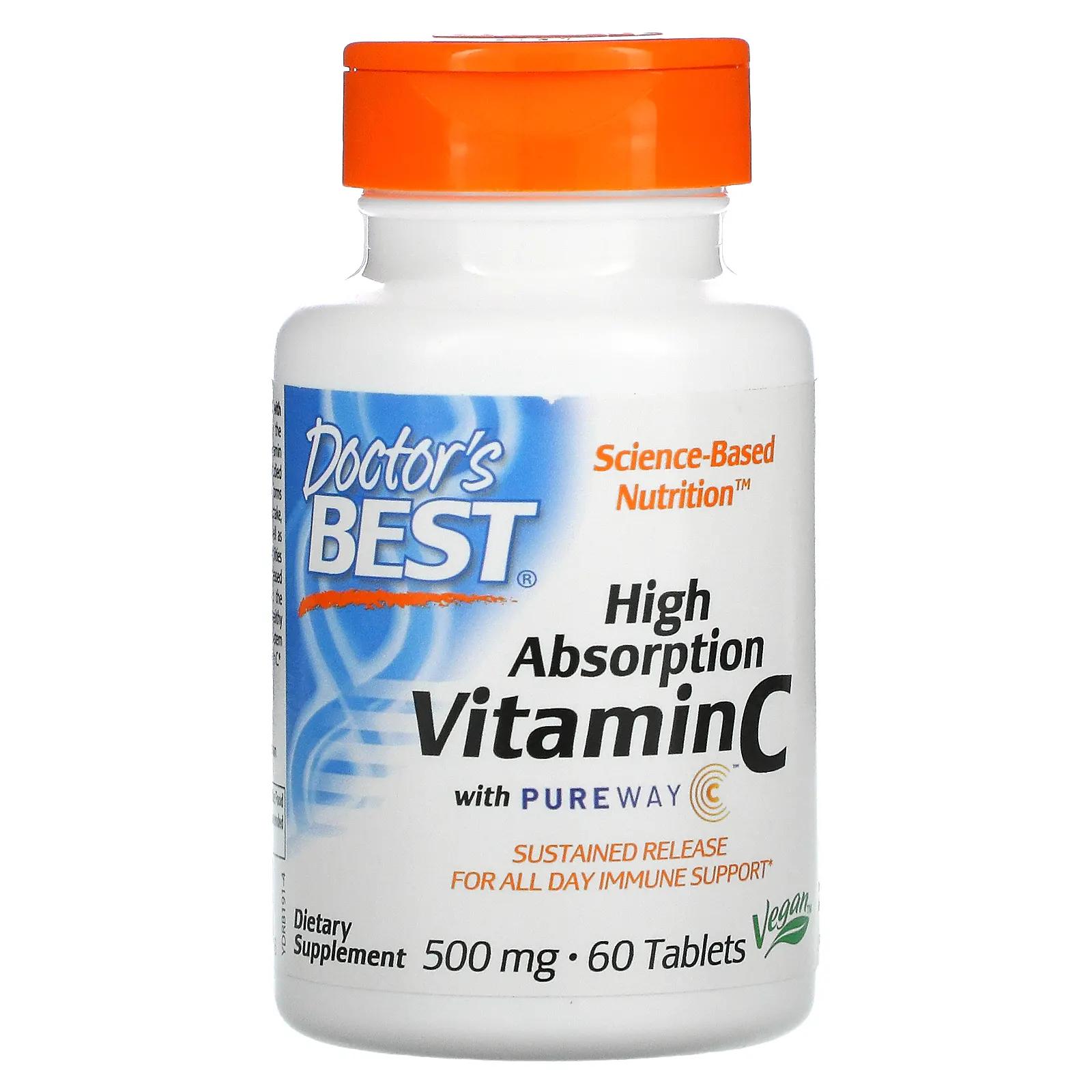 Doctor's Best Витамин С с замедленным высвобождением содержит PureWay-C 500 мг 60 таблеток mason natural витамин c с замедленным высвобождением 500 мг 100 капсул