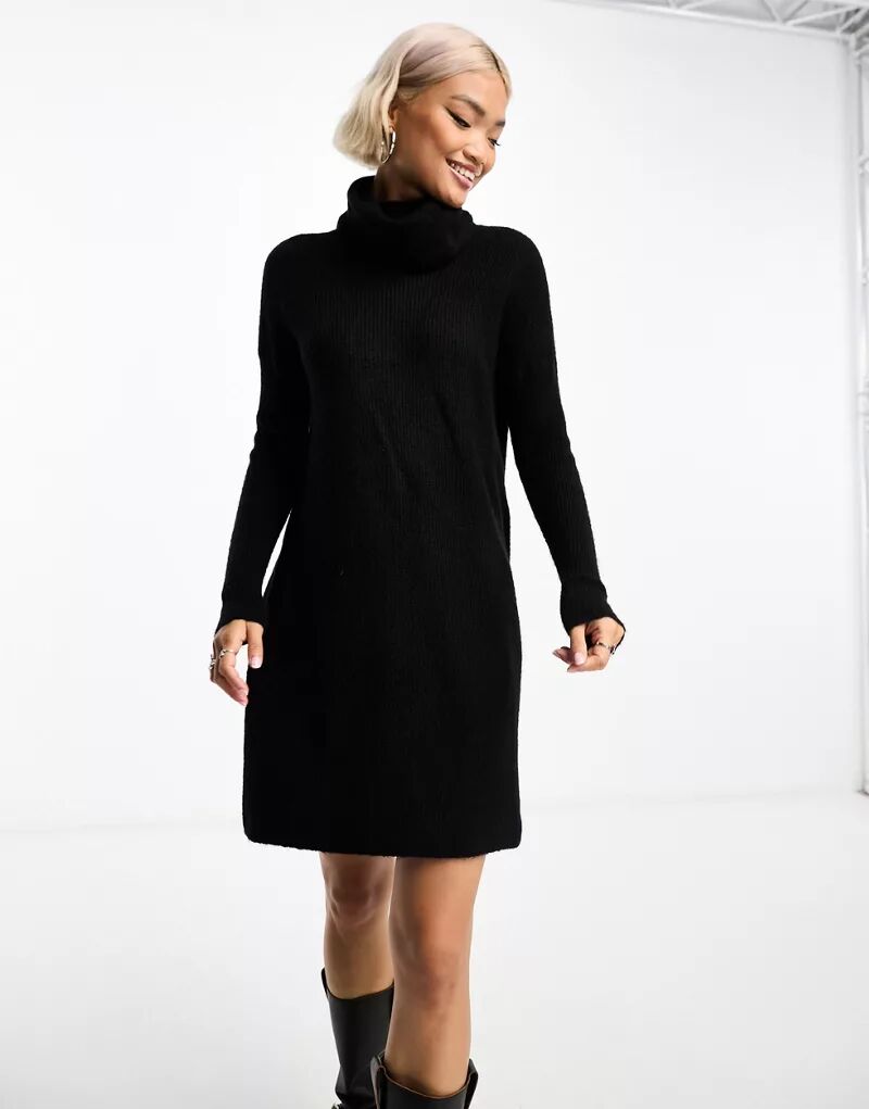 цена Черное мини-платье-свитер с высоким воротником Only