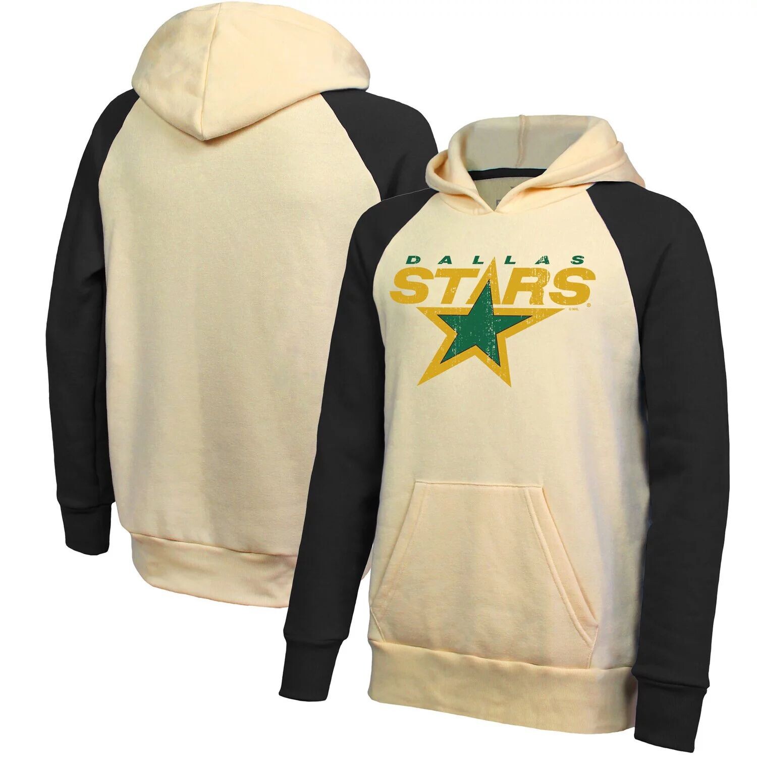

Мужской пуловер реглан с капюшоном Majestic Threads овсяного/черного цвета с логотипом Dallas Stars