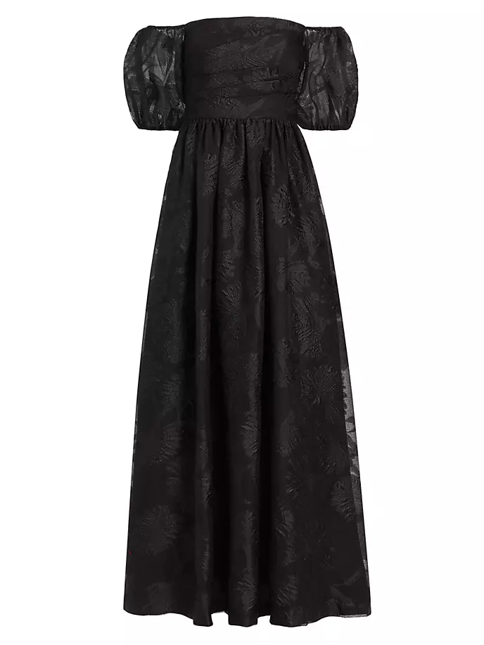 Жаккардовое платье из органзы с открытыми плечами Ml Monique Lhuillier, черный