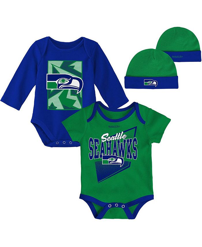 Зеленый комплект боди из трех частей и вязаной шапки Royal Seattle Seahawks Victory Formation для новорожденных Mitchell & Ness, зеленый