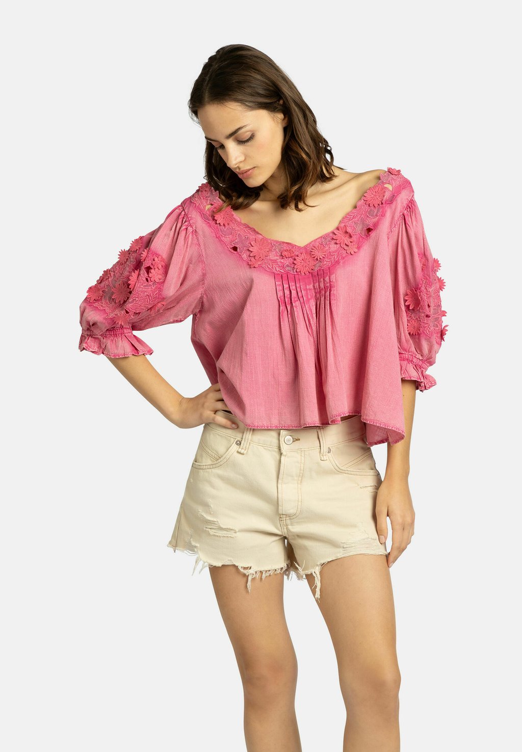 Блузка SOPHIE EMBROIDERED Free People, цвет pink