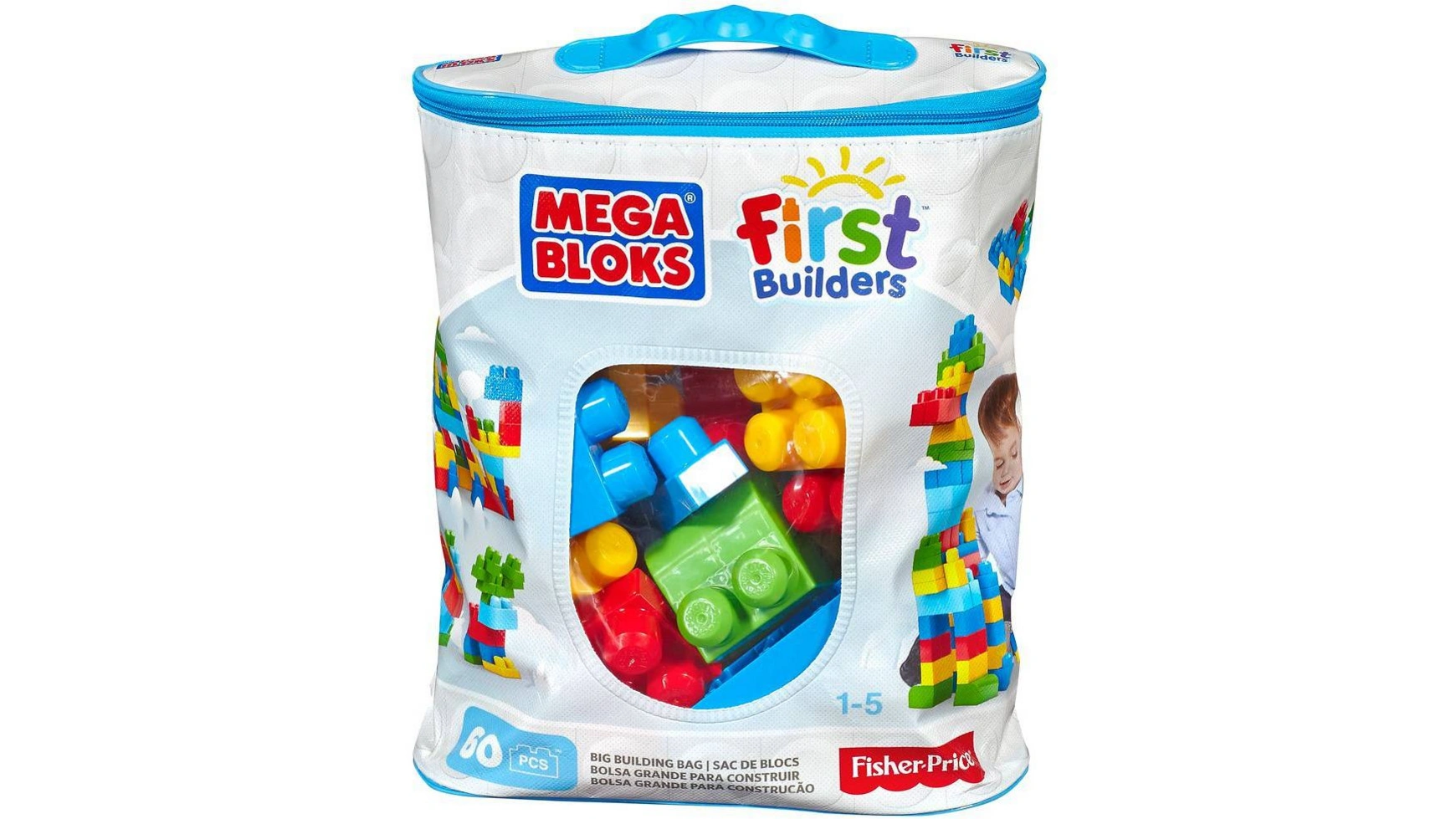 цена Сумка-конструктор Mega Bloks разноцветная (60 шт), вставные строительные блоки для детей, строительные блоки